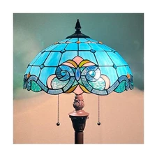 Tiffany Floor Lamp for Living Room,16 inch Blue Stained Glass Tall Standing P...