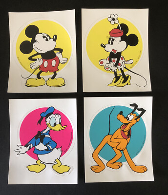 VINTAGE 1970s WALT DISNEY PRODUCTIONS LOT 4 STICKERS MICKEY MINNIE DONALD PLUTO
