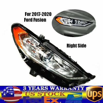 RH Right Passenger Side Headlight W/LED DRL Projector For 2017-2020 Ford Fusion