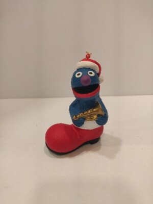 Jim Henson Grover Ornament Sesame Street Stocking Trumpet Vintage 1998 Holiday