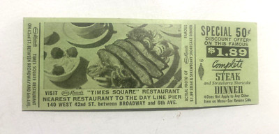 1950s Arthur Maisel's Times Square Restaurant Menu Coupon Steak Dinner New York