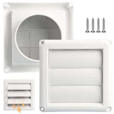 4'' Dryer Air Vent Cover Cap Louvered Cover White Exterior Wall Vent Hood Outlet