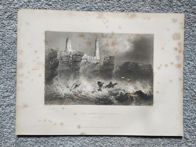 Ness Sands Leuchtturm, bei Bristol - antiker Druck - 1842