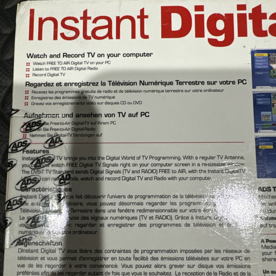 Vintage ADS Tech Instant Digital TV Record To Computer TV Tuner MPEG-2 USB New - Image 3 of 4