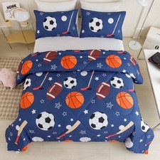 Kids Sports Theme Bedding Set Basketball Football Baseball Tennis Print Comfo...