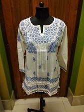 BEAUTIFUL M L TUNIC TOP ETHNIC CHIKAN EMBROIDERY 100 COTTON KURTA HANDMADE KURTI