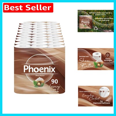 90er Pack Umweltfreundliche Luxus 3-lagige Toilettenpapierrollen - Sheabutter Dufttücher