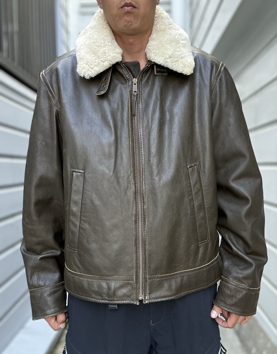Eddie Bauer Cow Leather Bomber Jacket Lamb Shearling Gently Eddie Bauer Cow Leather Bomber Jacket Lamb Shearling Gently