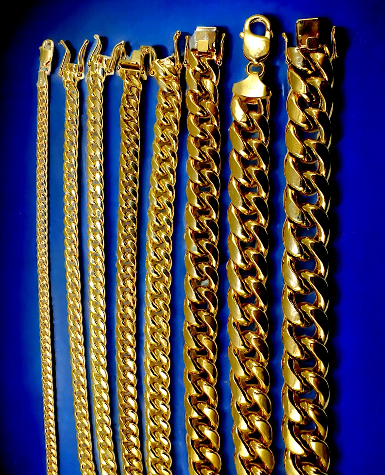 14K Yellow Gold Miami Cuban Necklace Bracelet Chain Real Gold 3mm-15mm 7"-30"