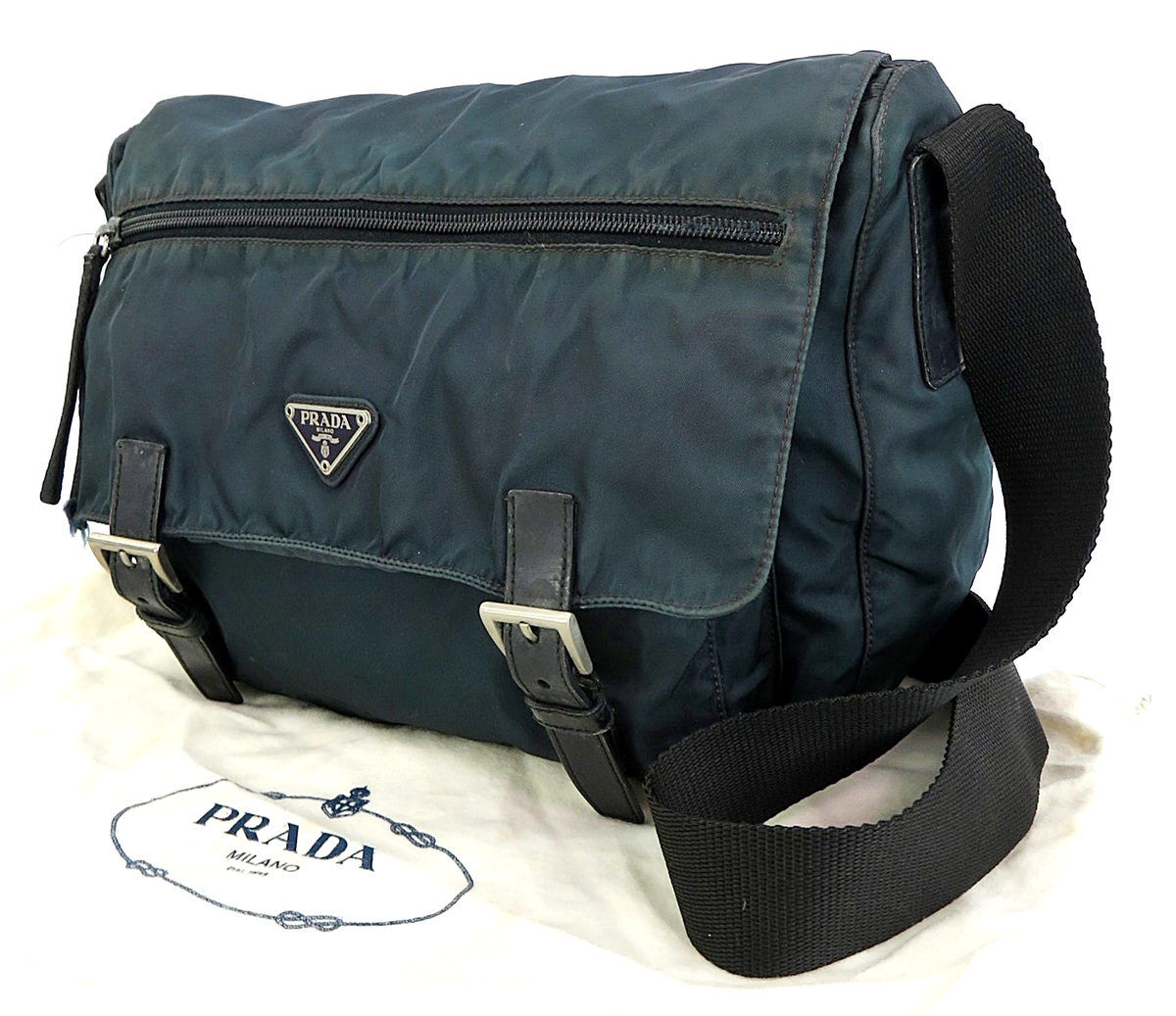 PRADA ナイロン製ショルダーバッグUSED Authentic PRADA Blue Nylon Messenger Shoulder Crossbody Bag Purse