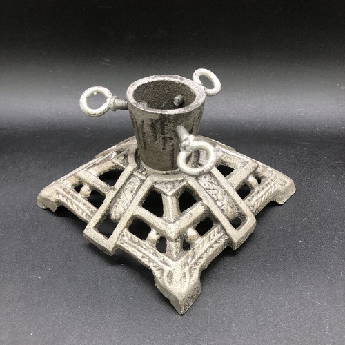 Vtg Christmas Feather Tree Stand Silver Cast Iron Art Deco Style Tabletop 4" x 4