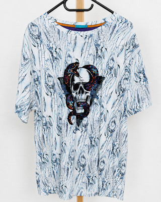 Robert Graham T-Shirt Mens 2XL Skull Snake Graphic Tee White Cotton Designer