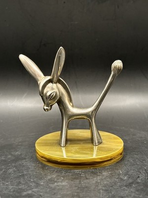 Mid Century Seba versilberter Esel Ring Halter grüner Kunstmarmorsockel