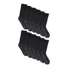 Hanes Men's X-Temp Cushioned with Arch  Vent Crew Socks, 12 Pack, Black, 6 - 12