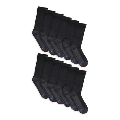 Hanes Men's X-Temp Cushioned with Arch & Vent Crew Socks, 12 Pack, Black, 6 - 12