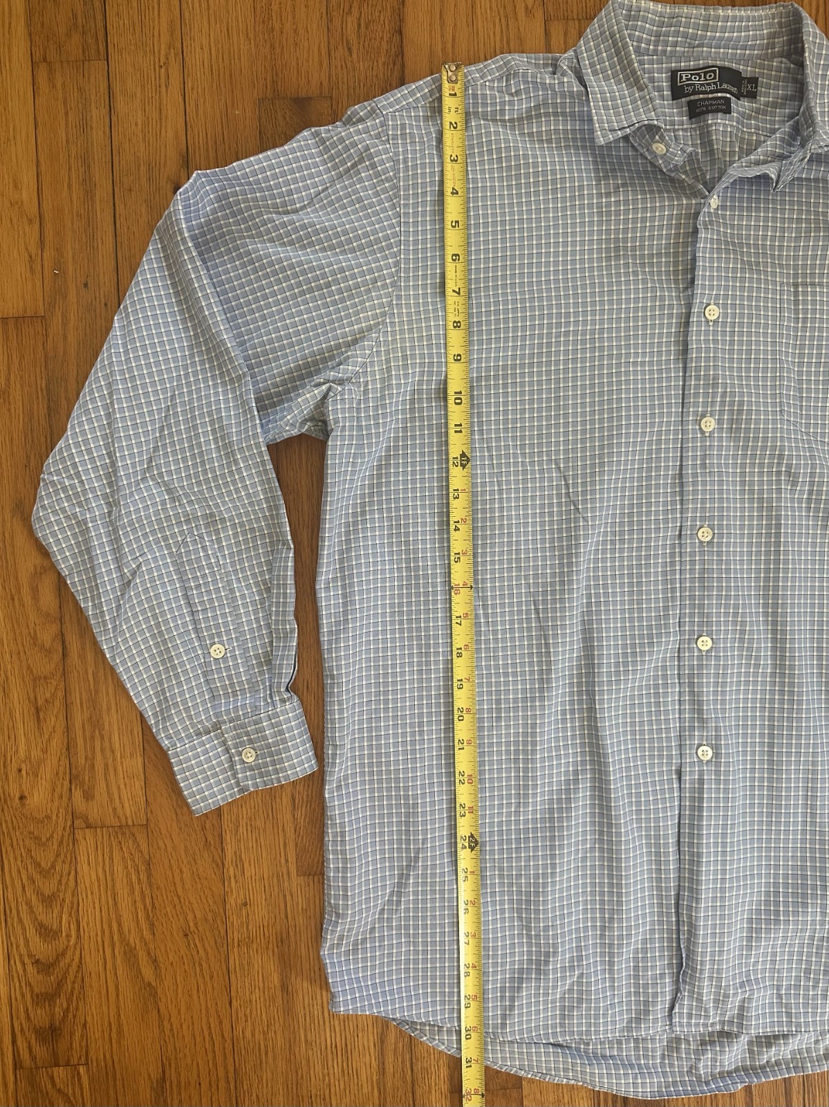 Men's Polo Ralph Lauren Light Blue Plaid Chapman 100% Cotton Button Down XL thumbnail 5