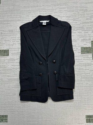 Diane Von Furstenberg Blazer Jacket Womens 4 Black Stretch Flap Pockets Formal