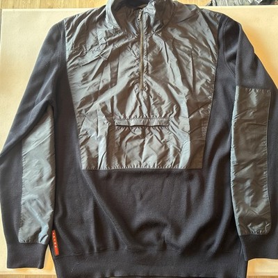 Prada Double Collar Zip Wool Nylon Combined Sweater