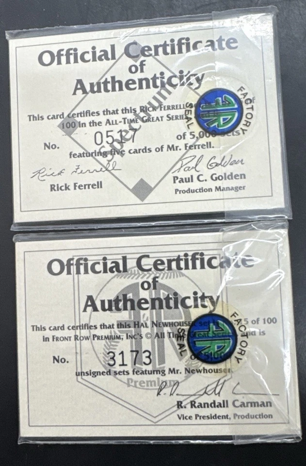 1993 Front Row All-Time Greats Rick Ferrell & Hal Newhouser 5 cards each sealed - Image 2 of 3