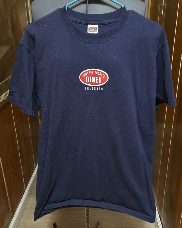 Vintage Gunther Toodys Diner Shirt Adult LARGE Blue Colorado USA restaurant surf