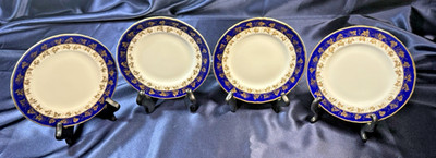 Royal Worcester Arundel Blue/Gold Leaf 6'' Dessert Plates Set of 4 Mint Condition