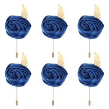 6 Pcs Groom Boutonnieres Rose Boutonnieres Pins, Dark Blue 4.7"x2" 