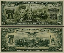 US Semiquincentennial 250 Dollar Bill Play Funny Money Novelty Note +Free Sleeve
