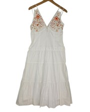 NWT Laundry By Shelli Segal Embroidered Floral Dress White V-Neck Cotton Size 6