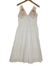 NWT Laundry By Shelli Segal Embroidered Floral Dress White V-Neck Cotton Size 6