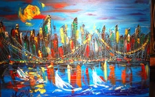 NEW YORK    BLUE painting Abstract Modern Art  Contemporary  WALL DECOR Y3G4F
