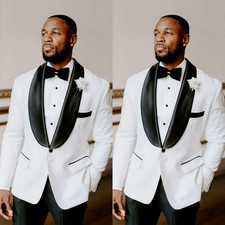 Formal Groom Men's Suit Shawl Lapel Wedding Tuxedo Jacket White Tailored Outfits