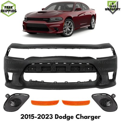 Front Bumper Cover Paintable & Fog Lights Kit For 2015-2023 Dodge Charger