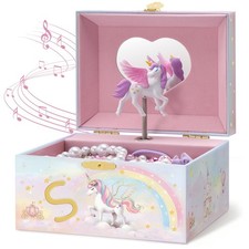 Unicorn Jewelry Box for Girls, Kids Initial Musical Jewelry Organizer with Sp...