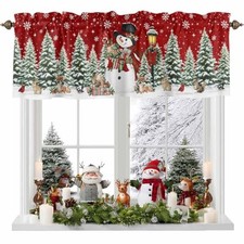 Red Christmas Valances for Windows, Xmas Tree 54"W x 18"L Pack of 1 Red Green