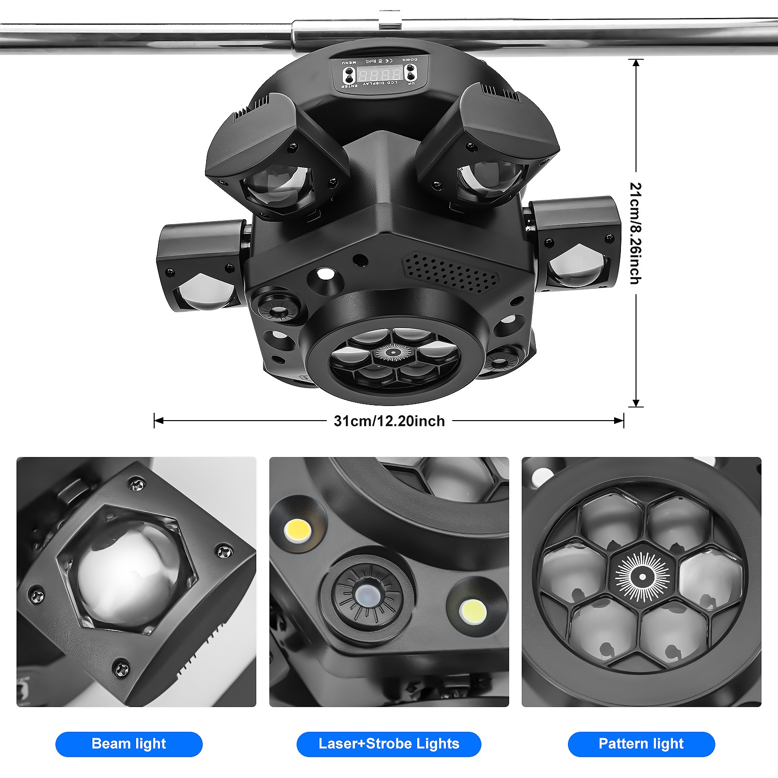 6 Arms Bee Eye Laser Moving Head Lighting DMX RGBW LED Gobo Beam Stage Light KTV
