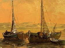 c1965 Oil Painting Seascape Impressionist Modernist Impasto Signed 