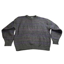Eddie Bauer Wool Blend Fair Isle Crewneck Sweater Mens XL Grey Vintage USA Made