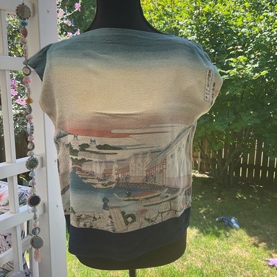  Unique Kimono Fabric Transformed Into Perfect Sleeveless  Squared Top Sz S