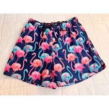 Men's Flamingo Print Swim Trunks Shorts Size Large Elastic Waist