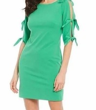 New Vince Camuto Green Boatneck 3/4 Bow Sleeves Shift Dress - Size Small ($130)