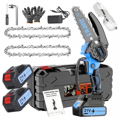 6 Inch Mini Cordless Electric Chainsaw Handheld Pruning Saw with 2 Batteries