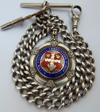 BEAUTIFUL HEAVY ENGLISH ANTIQUE 1900 SOLID STERLING SILVER ALBERT WATCH CHAIN