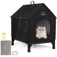 Outdoor Cat House with Insulation Sheets, Weatherproof Cat Shelter with Remov...