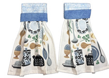 Kitchen Hanging Dish Towel Kitchen Items Blue  White set of 2