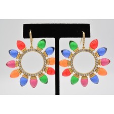 Statement Christmas Lights Earrings Multi-Color Rhinestone Crystal Round BinAE