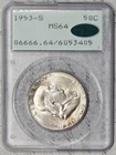 1953-S Franklin Half Dollar PCGS MS64 CAC Old Rattler Holder  #1FES