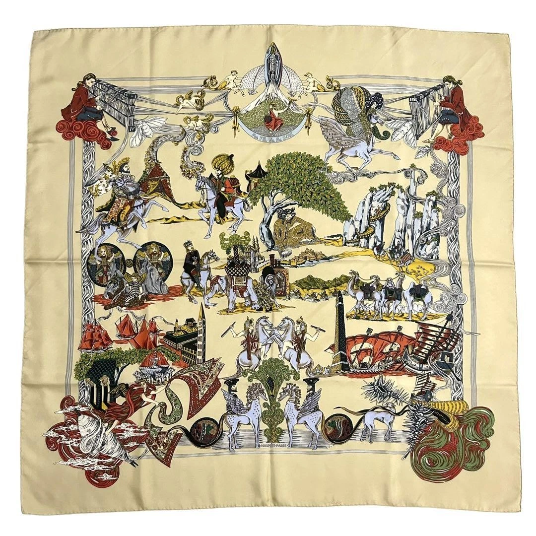 Foulard HERMES soie Au FIL de la SOIE 90cm x 90cm accessoire mode occasion