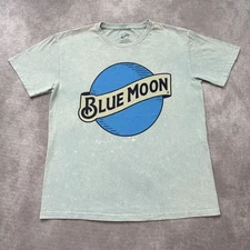 Blue Moon Shirt Mens Medium Green Graphic Beer Logo Short Sleeve Cotton Tee