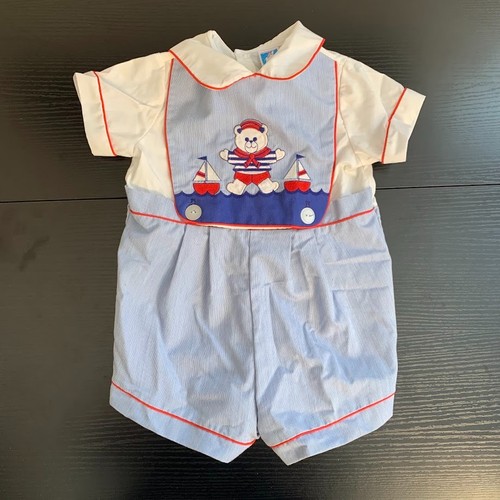 Vintage Toddle Tyke One Piece Baby Boys Jumper Bear Sailboats 24 Months