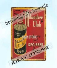 cone top beer Milwaukee rustic tavern metal tin sign wall designs living room